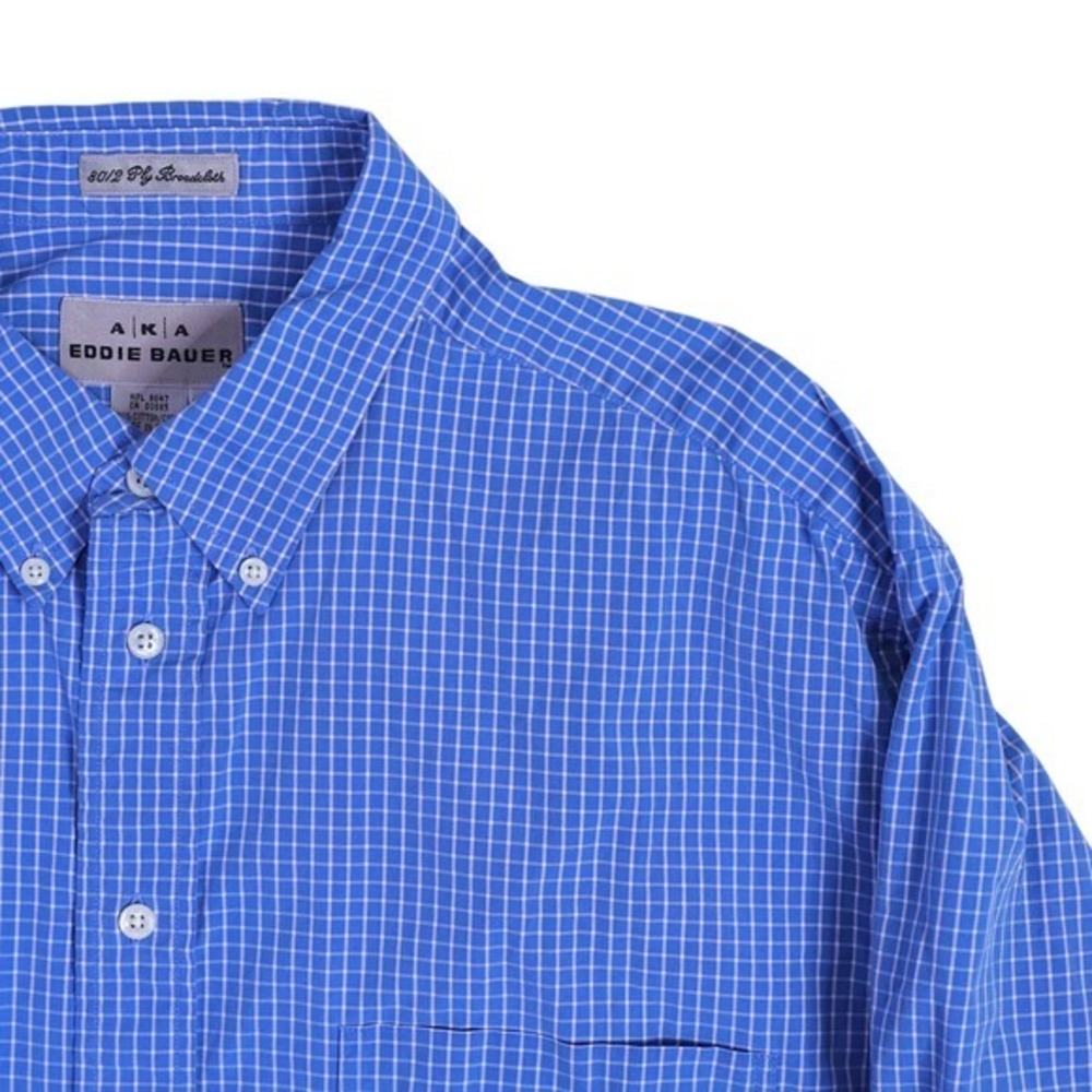 Eddie Bauer‎ Men's L Large Blue Check Button Down Broadcloth Shirt